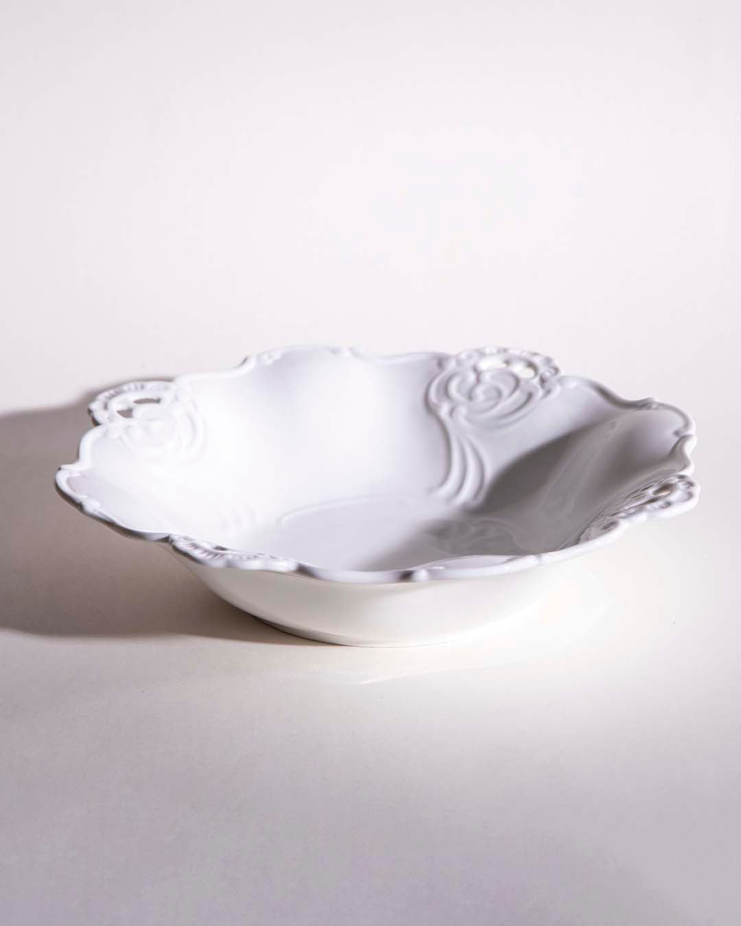 All White Embossed Fruit Bowl - The Decor Kart