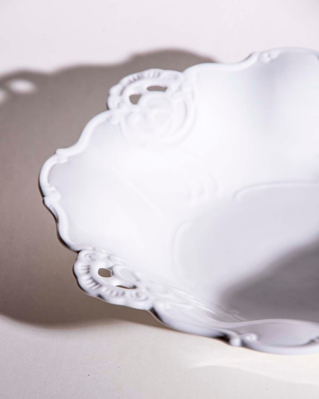 All White Embossed Footed Fruit Bowl - The Decor Kart