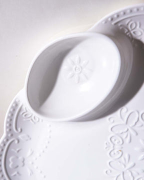 All White Embossed Chip n Dip Platter - small - The Decor Kart