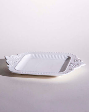 All White Embossed Serving Platter - Small - The Decor Kart