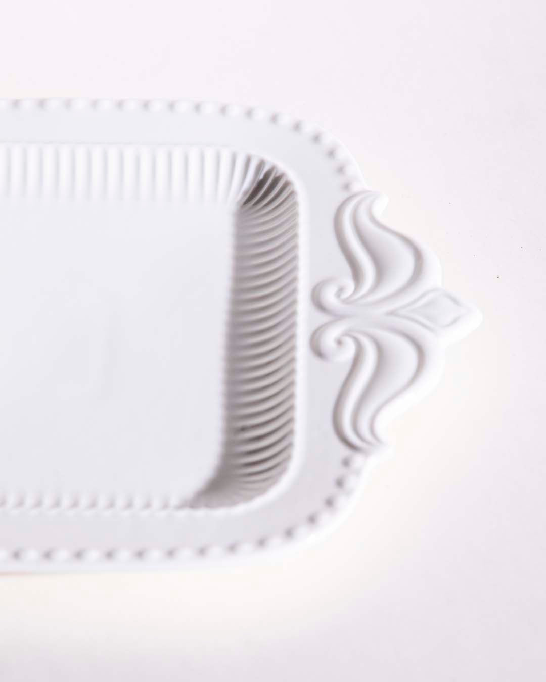 All White Embossed Serving Platter - Small - The Decor Kart