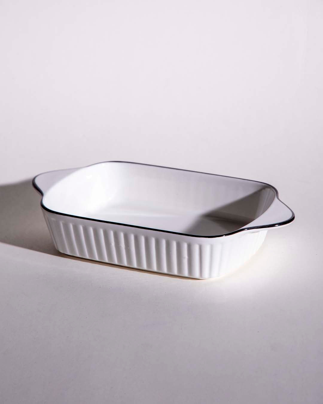 All White Striped Serving Bowl - The Decor Kart