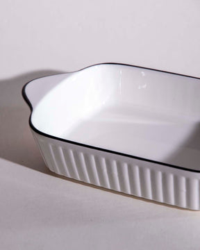 All White Striped Serving Bowl - The Decor Kart