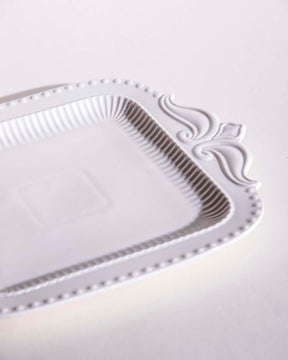 All White Embossed Serving Platter - Large - The Decor Kart