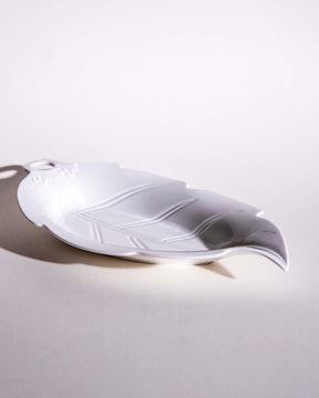 All White Embossed Leaf Serving Platter - The Decor Kart