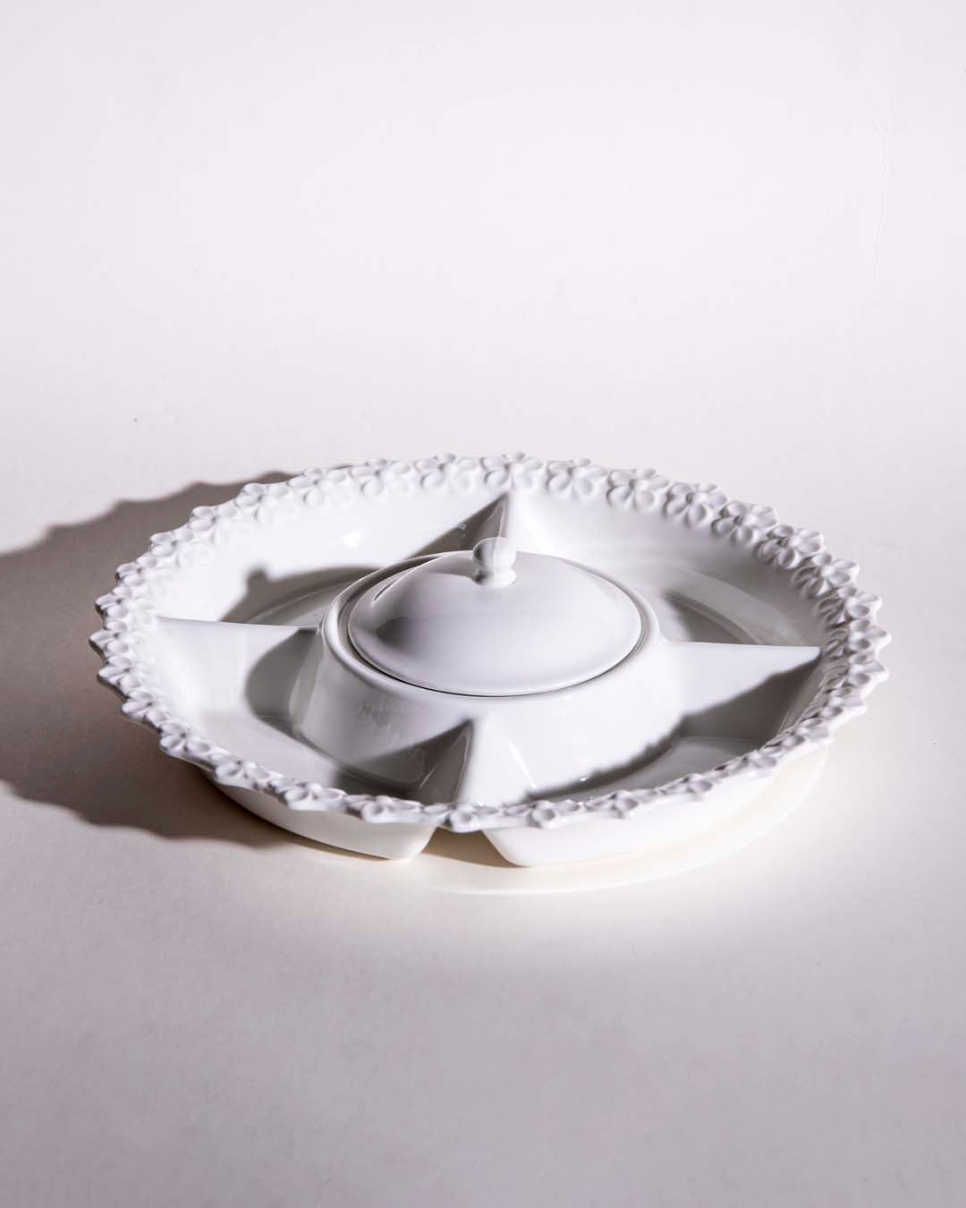 All White Embossed Chip n Dip Platter - The Decor Kart