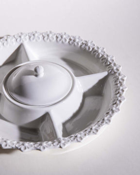 All White Embossed Chip n Dip Platter - The Decor Kart