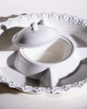 All White Embossed Chip n Dip Platter - The Decor Kart