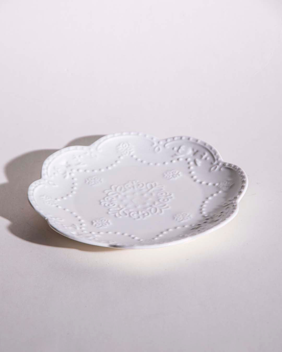 All White Embossed Quarter Plate - The Decor Kart