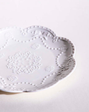 All White Embossed Quarter Plate - The Decor Kart