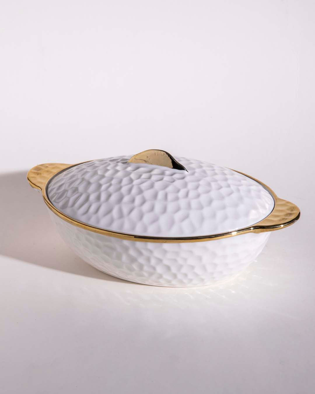 All White Dimple Serving Bowl with Lid - The Decor Kart