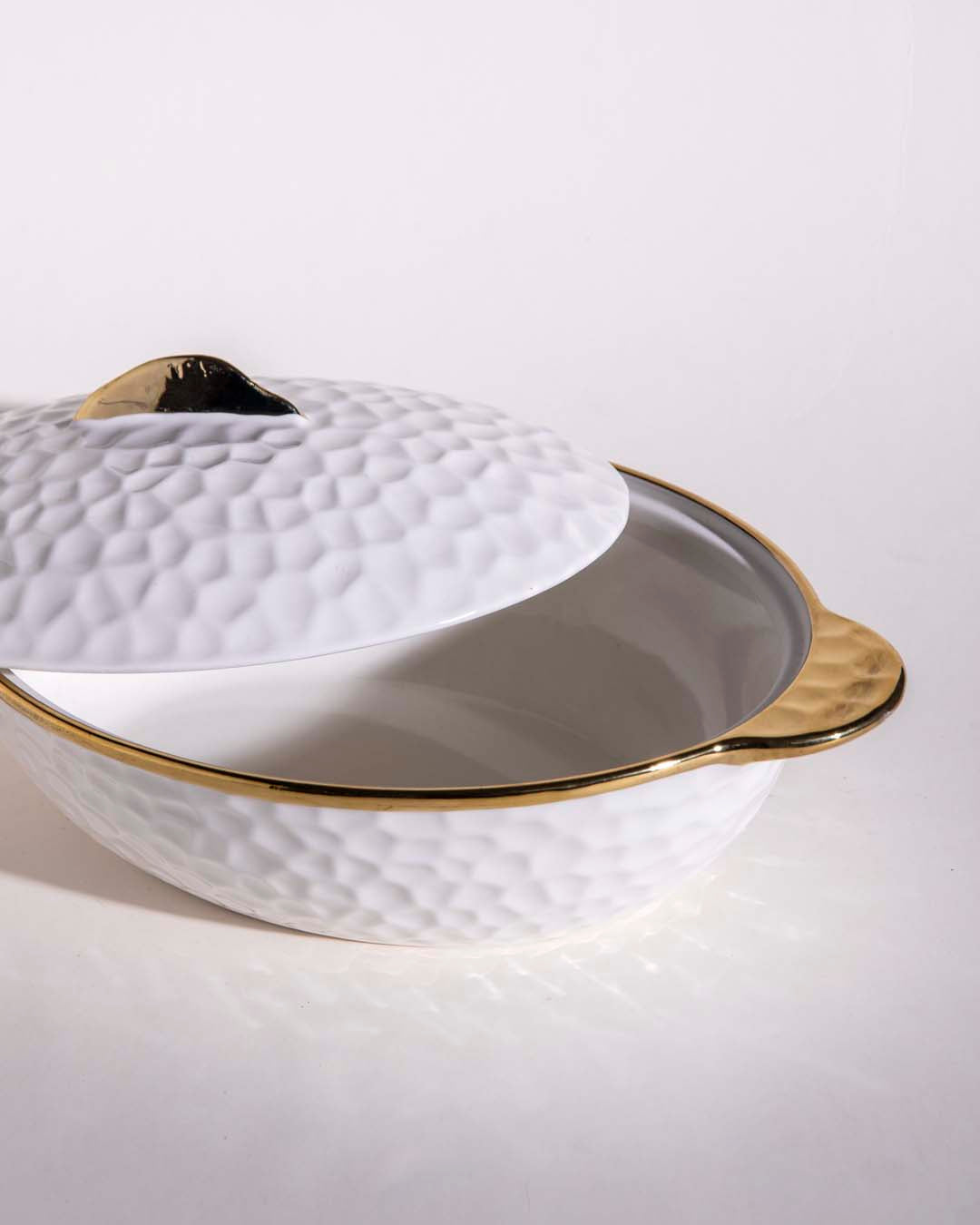 All White Dimple Serving Bowl with Lid - The Decor Kart