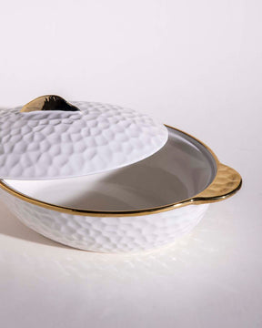 All White Dimple Serving Bowl with Lid - The Decor Kart