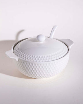 All White Dimple Serving Bowl with Spoon - The Decor Kart