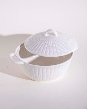 All White Embossed Serving Bowl with Lid - Large - The Decor Kart