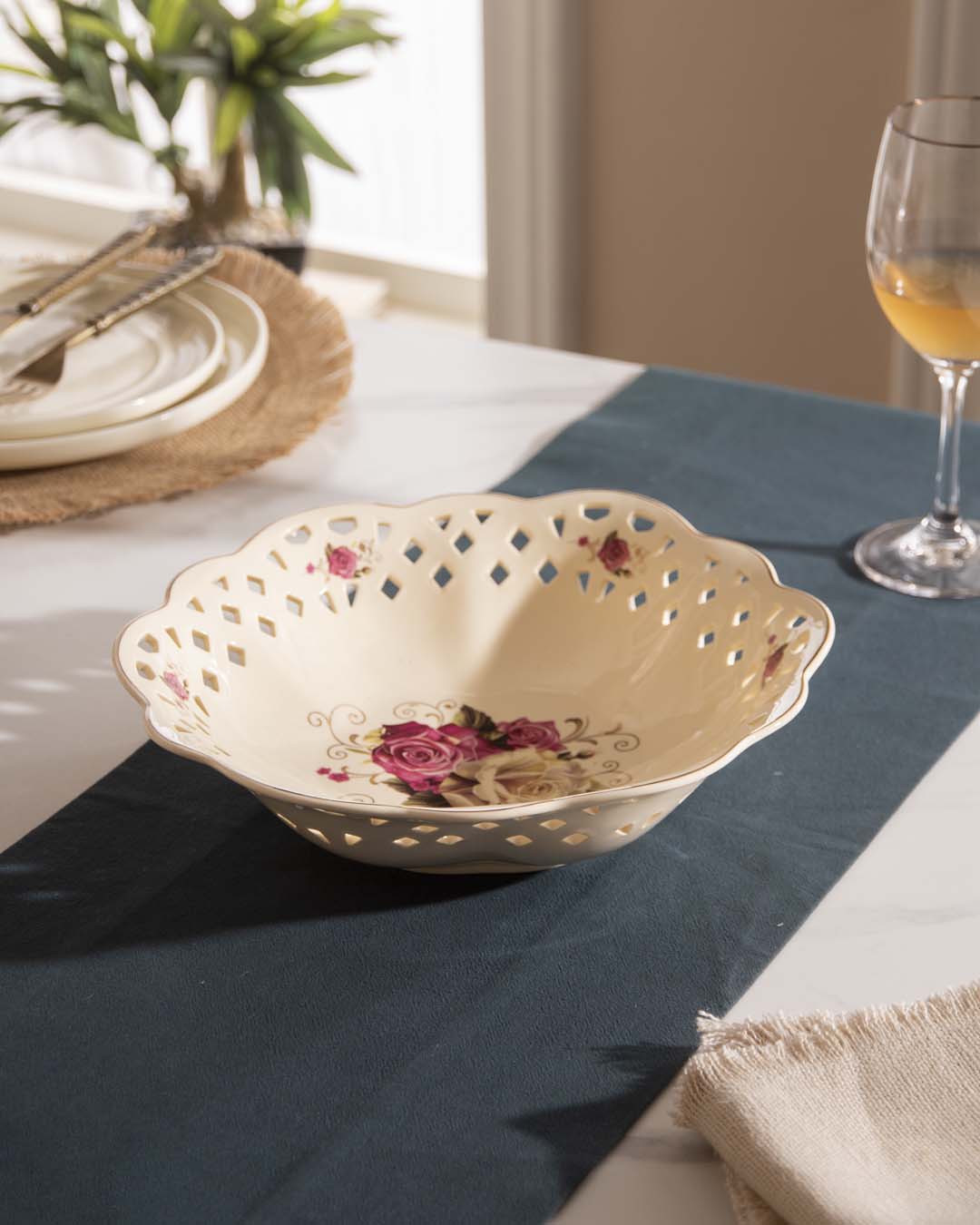 Country Roses Cut Edge Bowl - The Decor Kart