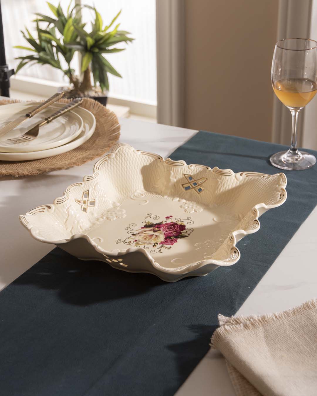 Country Roses Shallow Platter - The Decor Kart