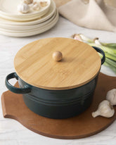 Enameled Buffet Casserole with Wood Lid - Large - The Decor Kart