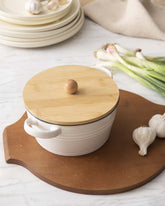 Enameled Buffet Casserole with Wood Lid - Small - The Decor Kart