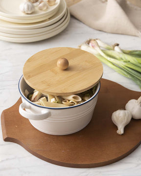 Enameled Buffet Casserole with Wood Lid - Small - The Decor Kart