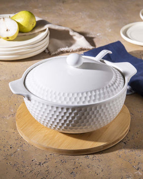 All White Dimple Serving Bowl with Spoon - The Decor Kart