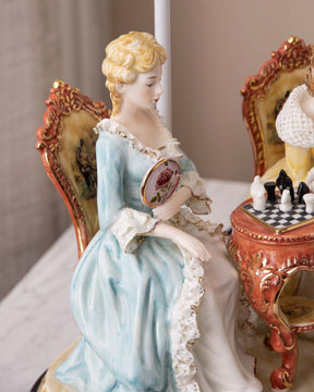 'Playing Chess' Capodimonte Figurine Lamp - The Decor Kart