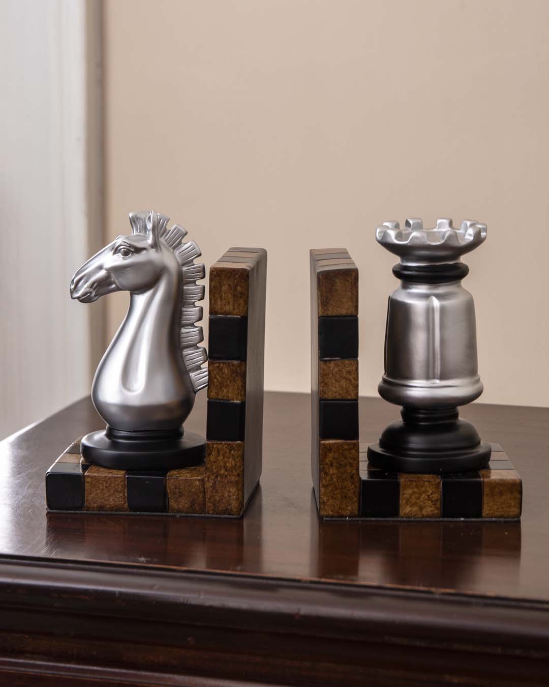 Chess Bookend Set - Silver - The Decor Kart