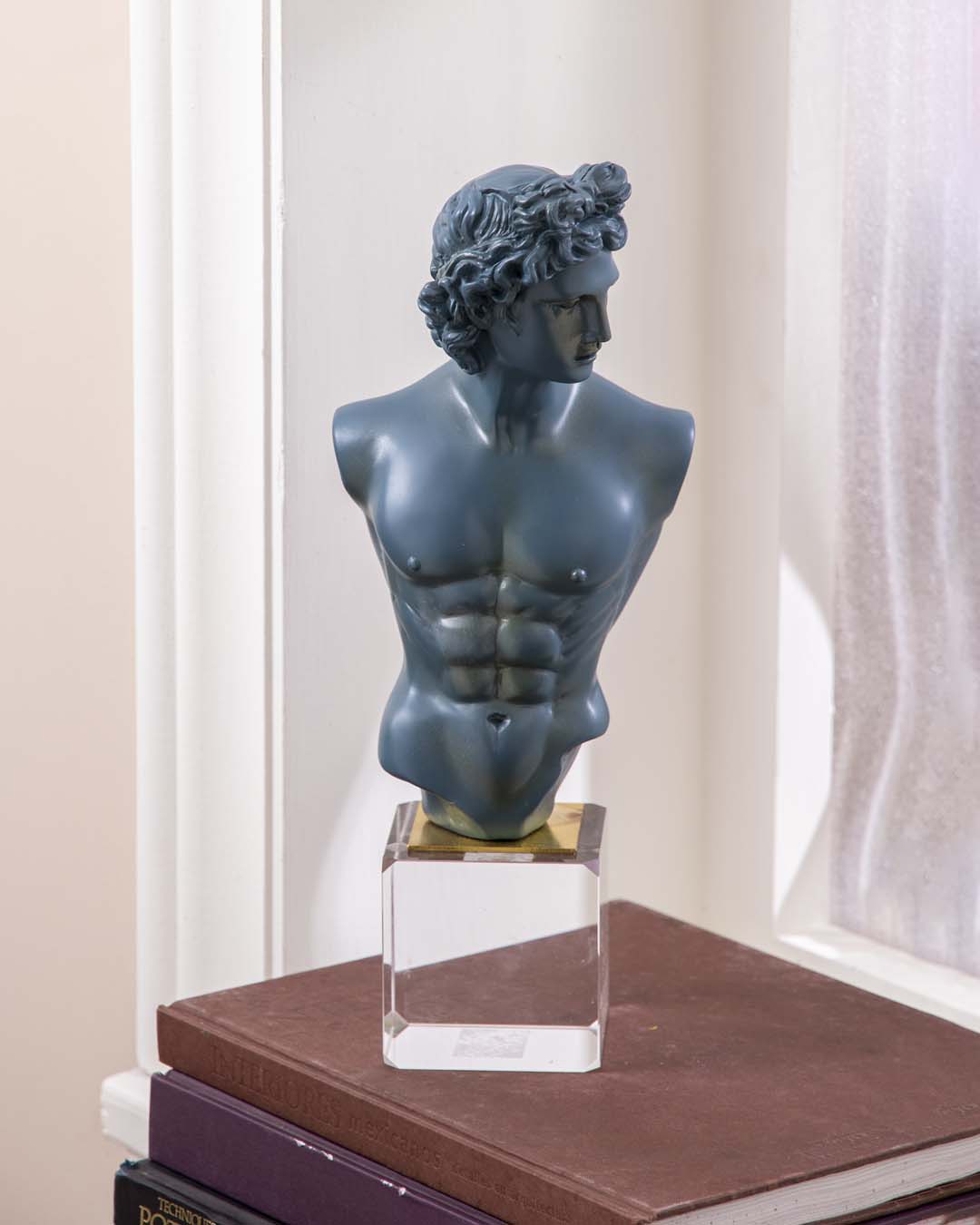 Michelangelo David Bust on Glass Cube - Blue - The Decor Kart