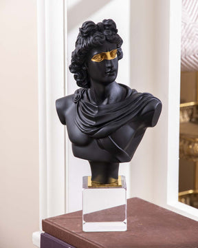 Apollo Bust on Glass Cube - Black - The Decor Kart