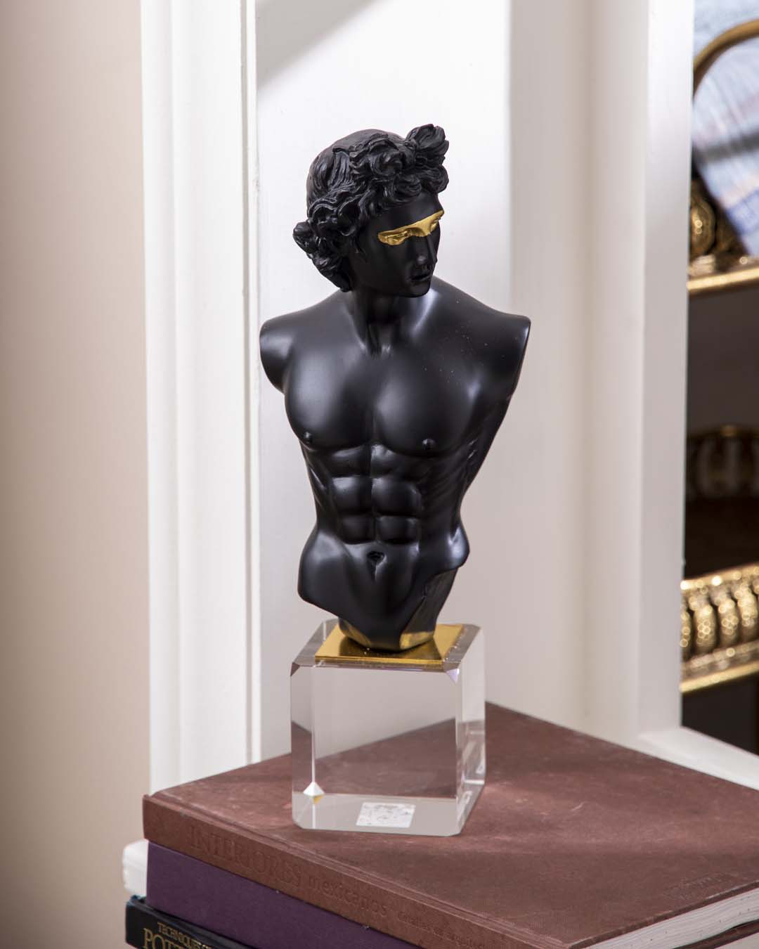 Michelangelo David Bust on Glass Cube - Black - The Decor Kart