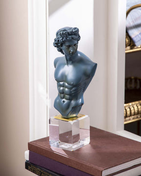 Michelangelo David Bust on Glass Cube - Blue - The Decor Kart