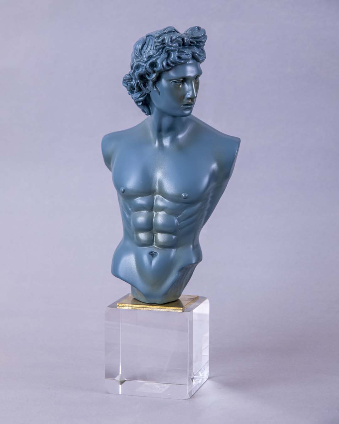 Michelangelo David Bust on Glass Cube - Blue - The Decor Kart