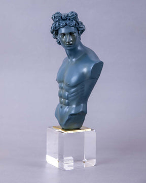 Michelangelo David Bust on Glass Cube - Blue - The Decor Kart