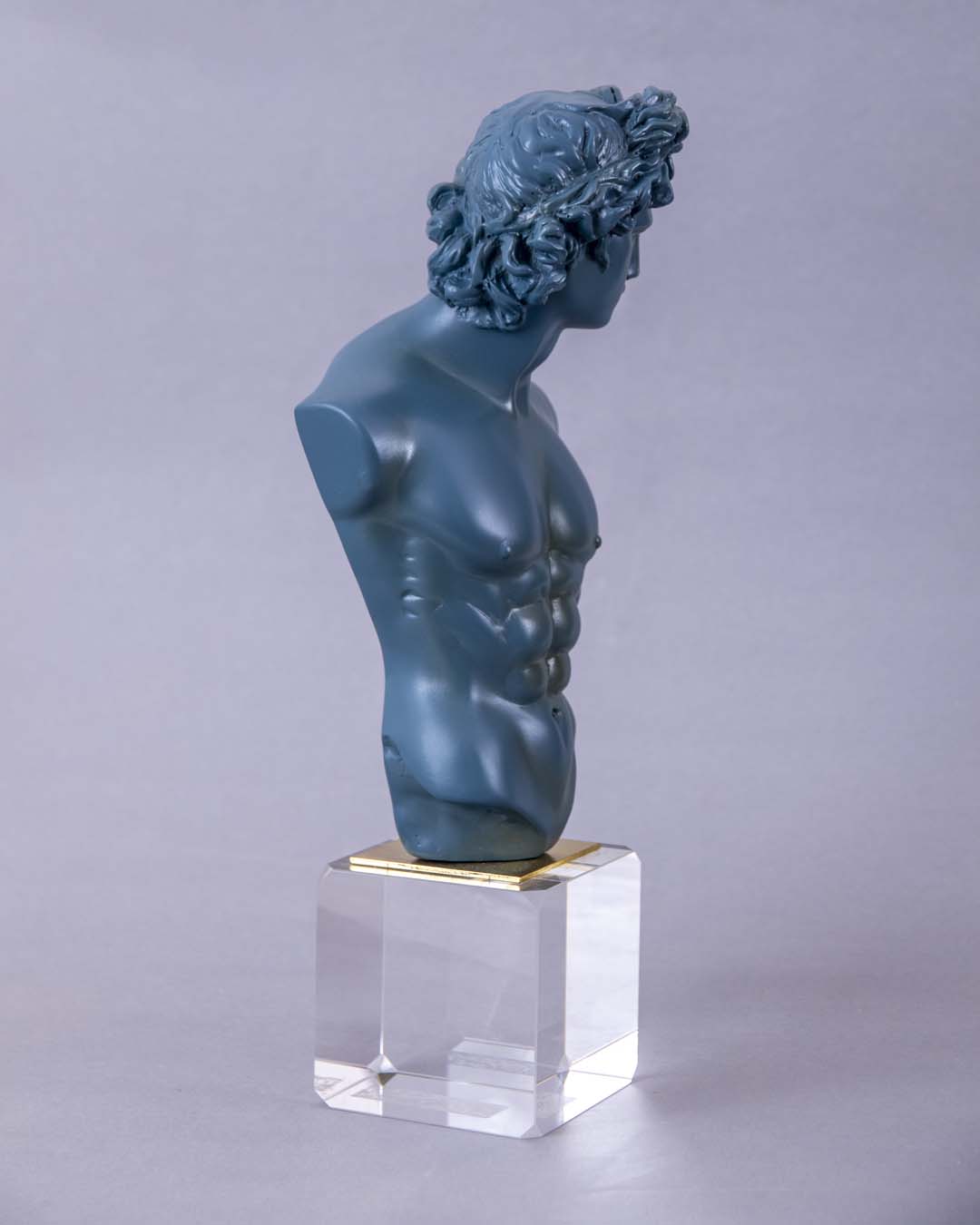 Michelangelo David Bust on Glass Cube - Blue - The Decor Kart