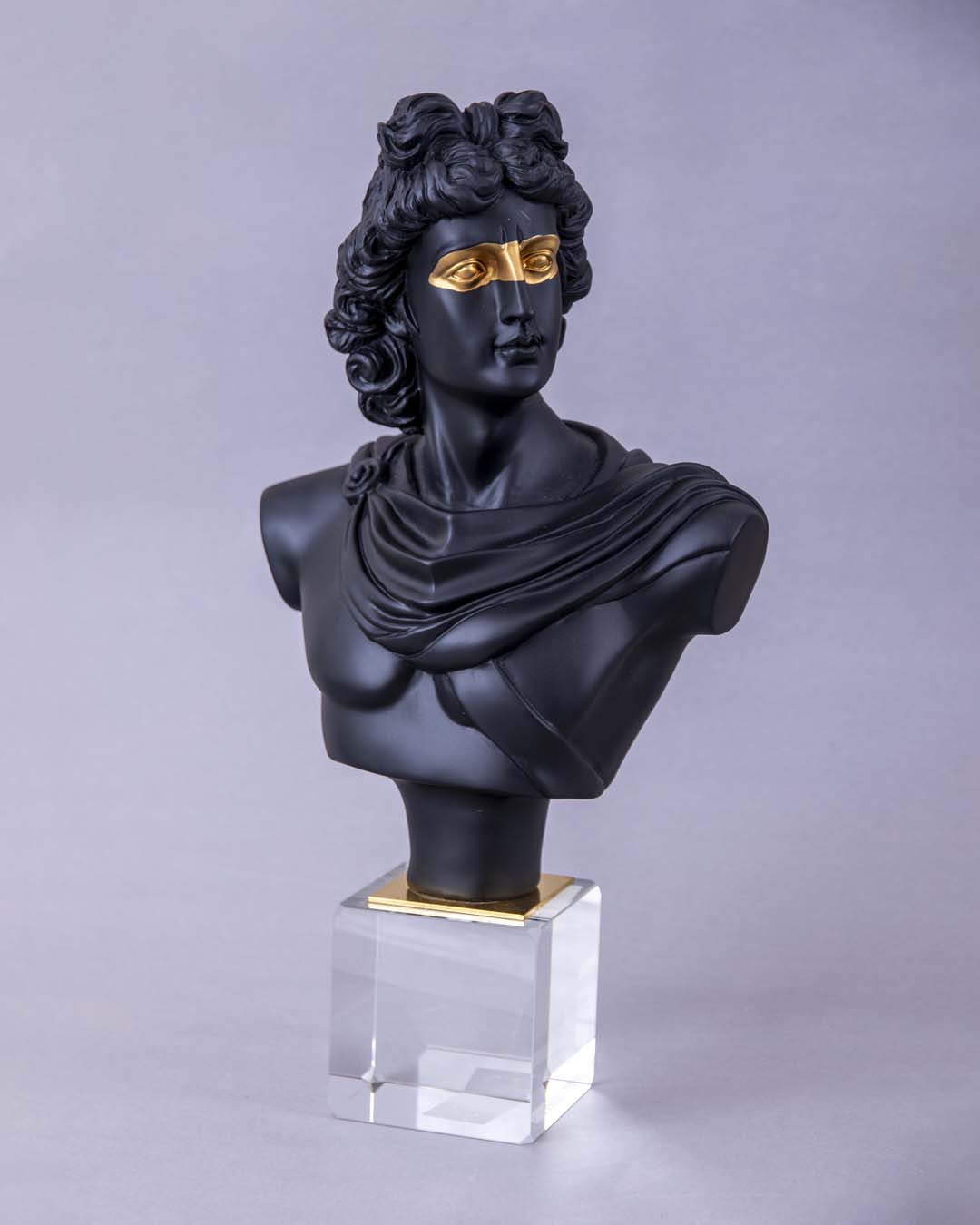 Apollo Bust on Glass Cube - Black - The Decor Kart