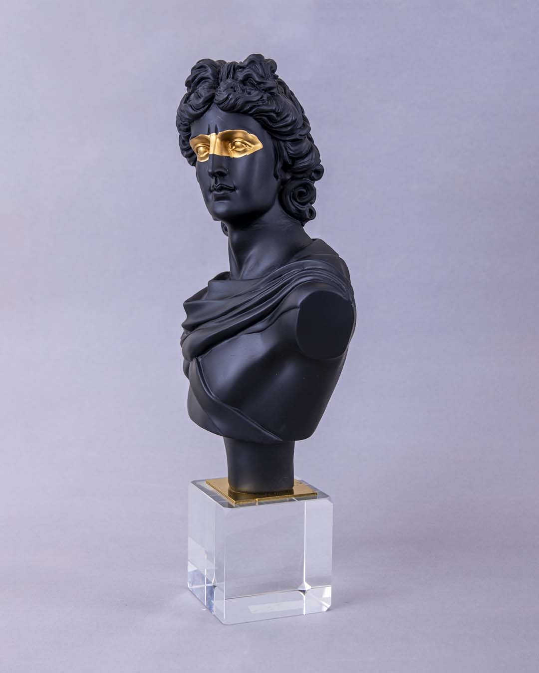 Apollo Bust on Glass Cube - Black - The Decor Kart