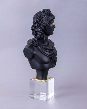 Apollo Bust on Glass Cube - Black - The Decor Kart