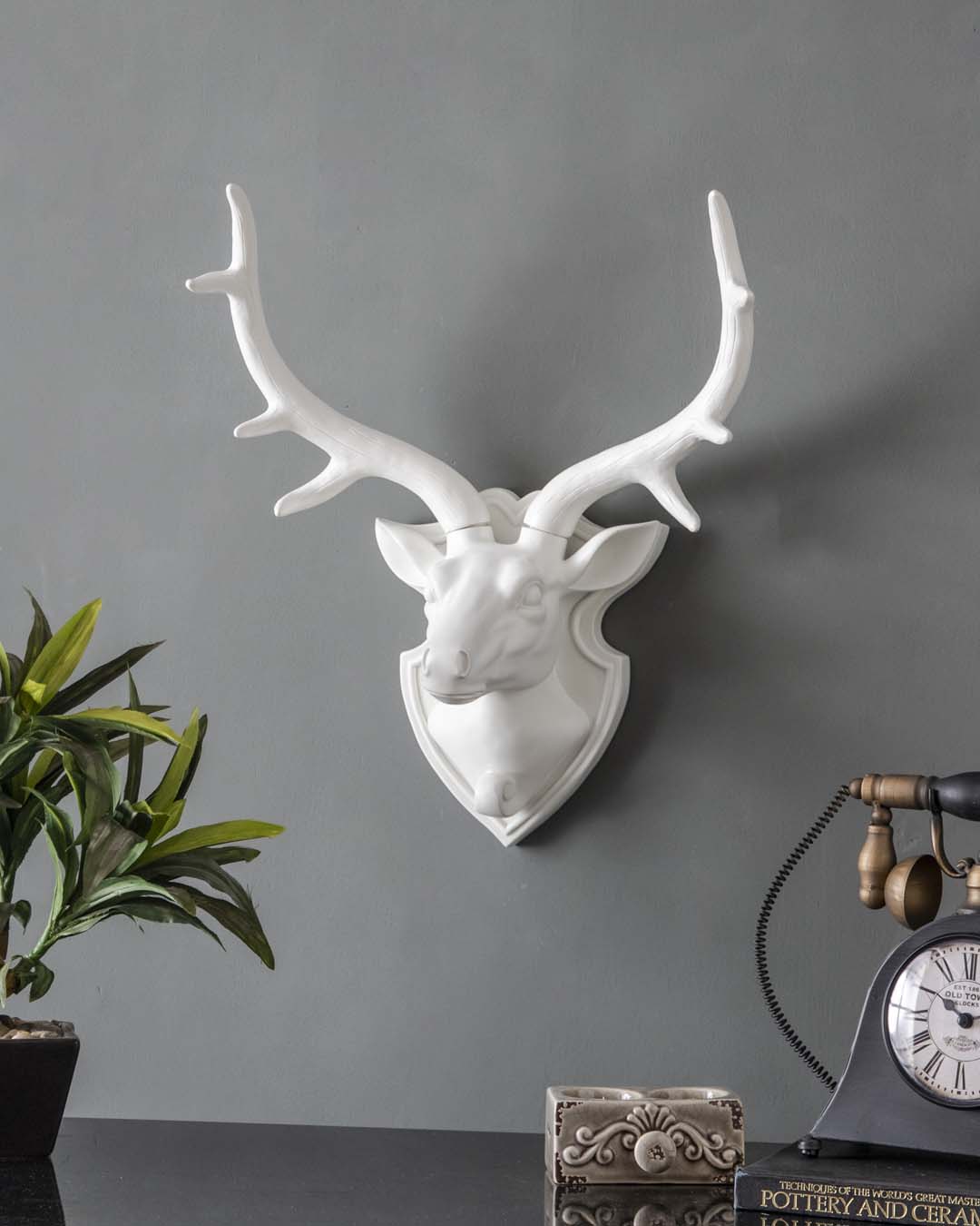 Wall Mounted Deer Plaque - White - The Decor Kart