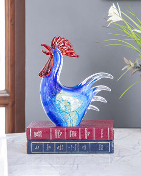 Hooked Rooster Glass Figurine - Blue - The Decor Kart