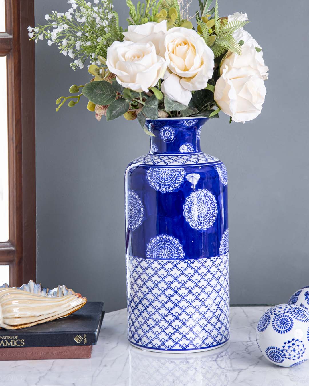 Morocco - Blue & White Flower Vase - The Decor Kart