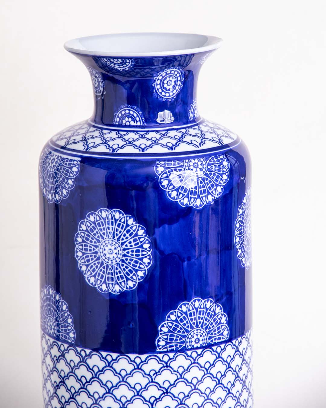 Morocco - Blue & White Flower Vase - The Decor Kart