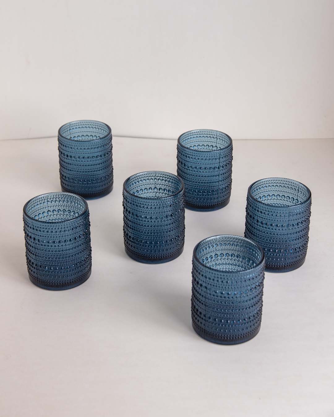 Bubble Embossed Tumbler Glass Blue - Set of 6 - The Decor Kart