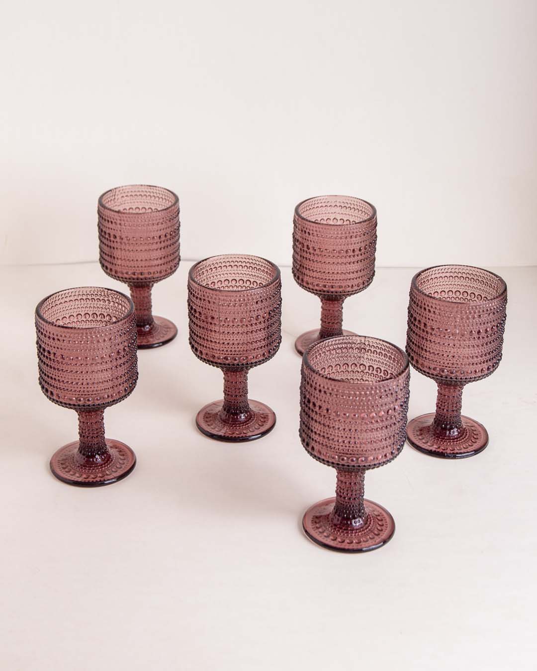 Bubble Embossed Goblet Glass Purple - Set of 6 - The Decor Kart