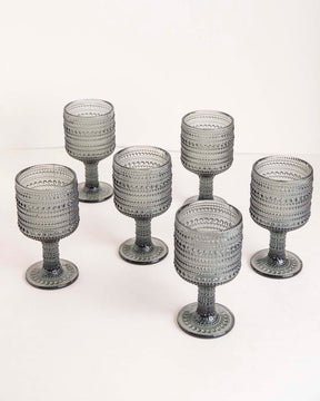 Bubble Embossed Goblet Glass Black - Set of 6 - The Decor Kart