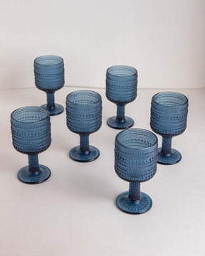 Bubble Embossed Goblet Glass Blue - Set of 6 - The Decor Kart