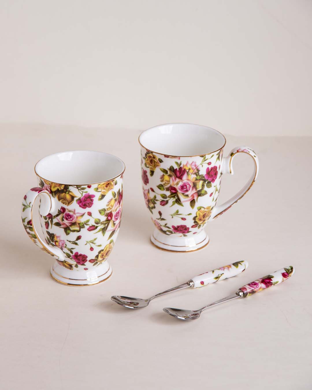 Country Roses Ceramic Mugs - Set of 2 - The Decor Kart