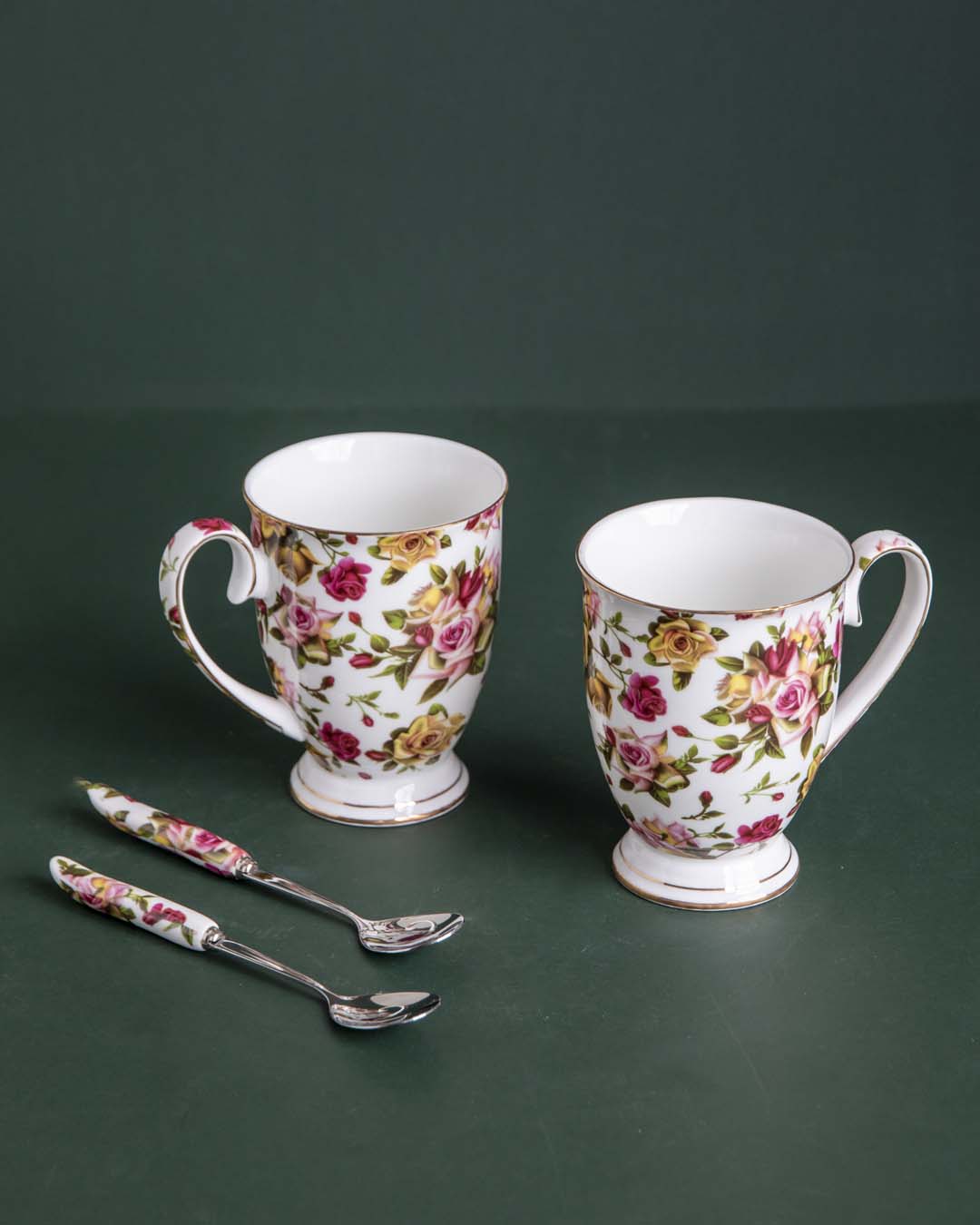 Country Roses Ceramic Mugs - Set of 2 - The Decor Kart