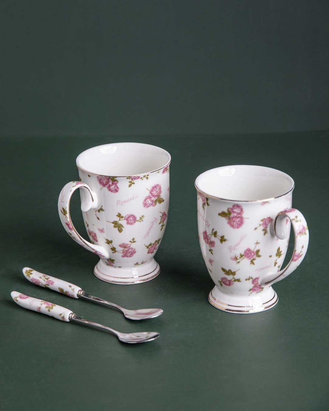 Country Roses Ceramic Mugs - Set of 2 - The Decor Kart