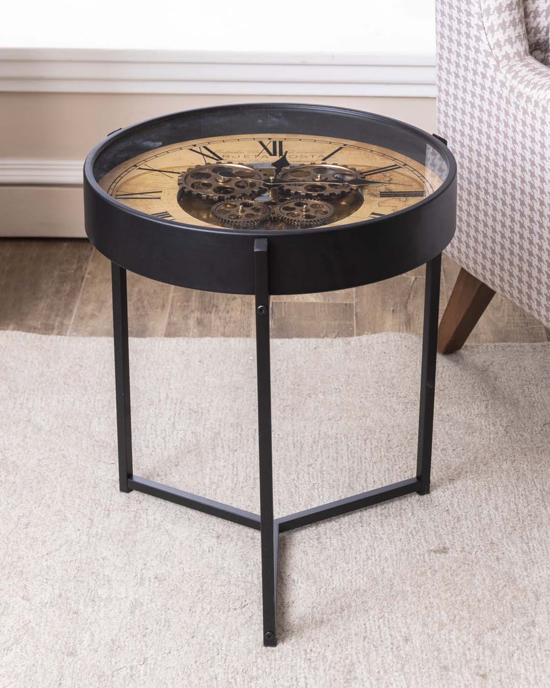 Clockwork Side Table With Clock Top - The Decor Kart