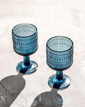 Bubble Embossed Goblet Glass Blue - Set of 6 - The Decor Kart